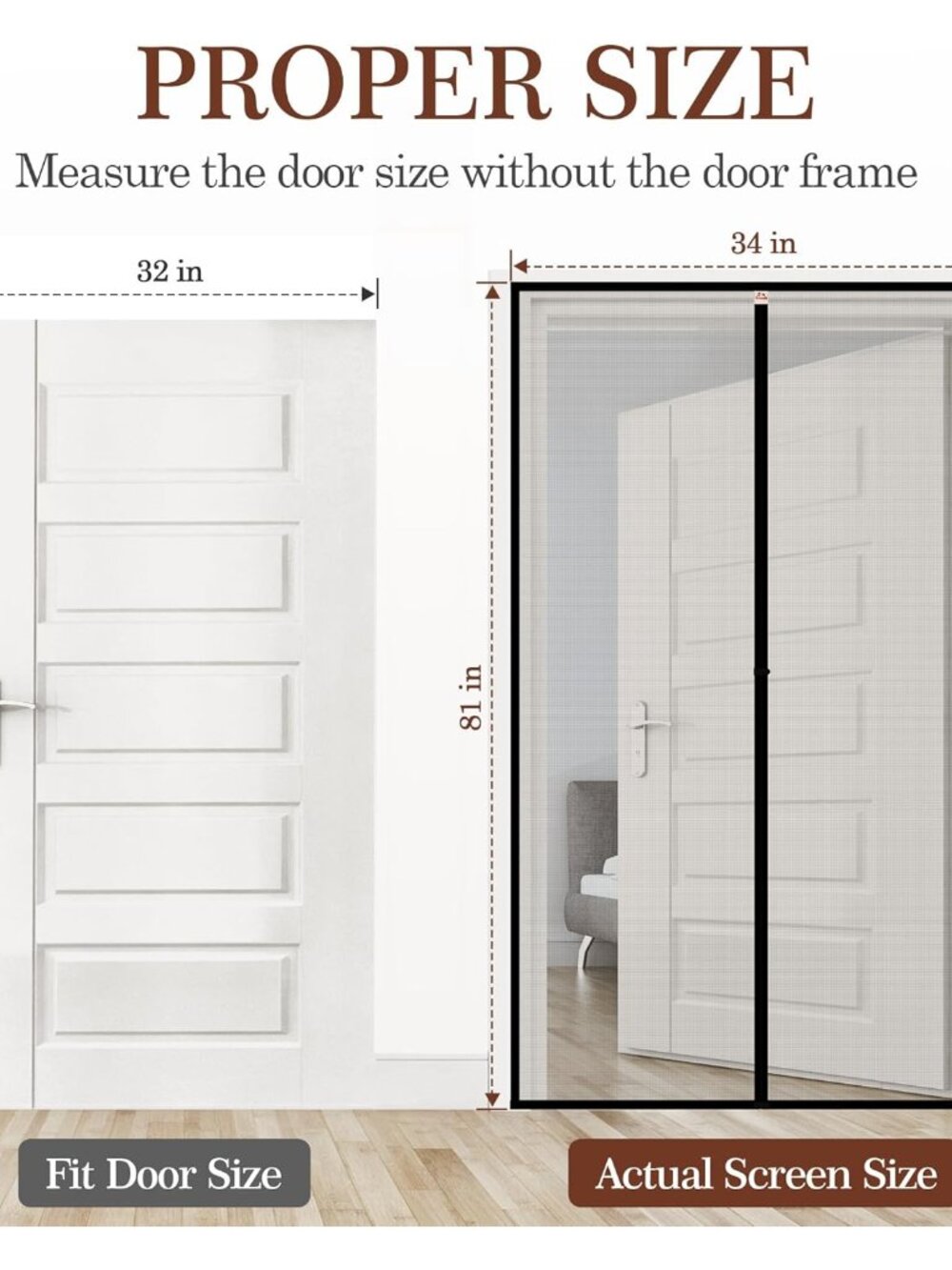 Magnetic Screen Door for 32x80 Doors, Screen Size 34"x81" High-Density Fiberglas - Picture 2 of 8